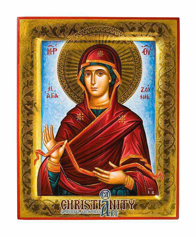 Virgin Mary Holy Belt (100% Handpainted icon with Gold 24K - P Series)-Christianity Art