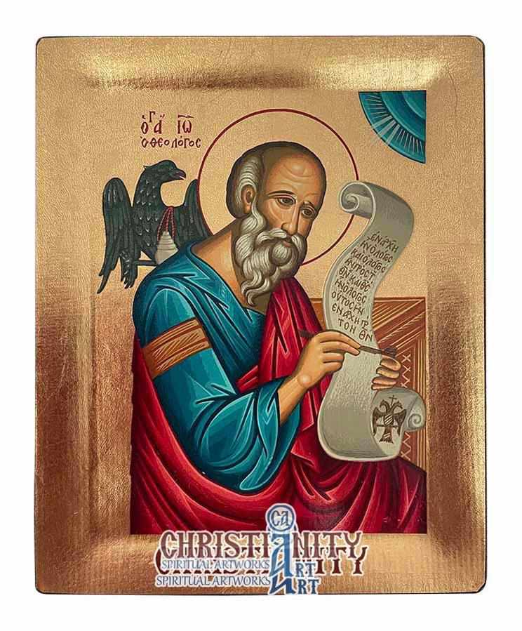Saint John Theologist - Wooden icon in canvas with gold background on ...