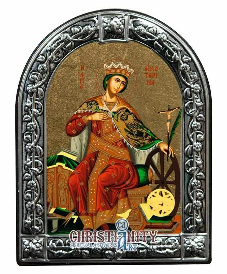 Saint Catherine - Metallic icon on wood locally gold plated - Mount At ...