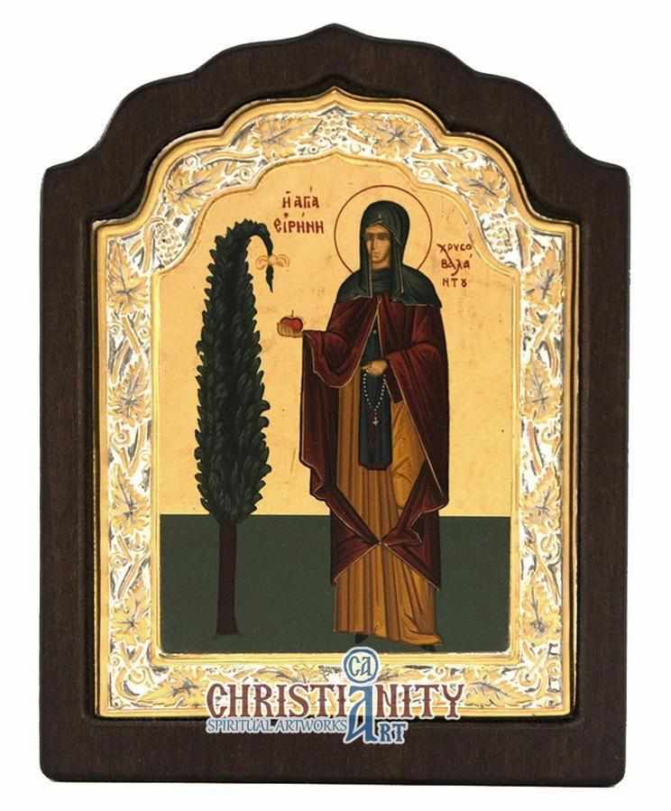 Saint Irene Chrysovalantou - Silver icon on wood, locally gold plated ...