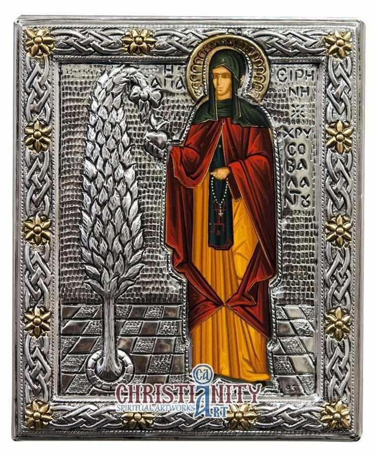 Saint Irene Chrysovalantou - Silver icon on wood, locally gold plated ...
