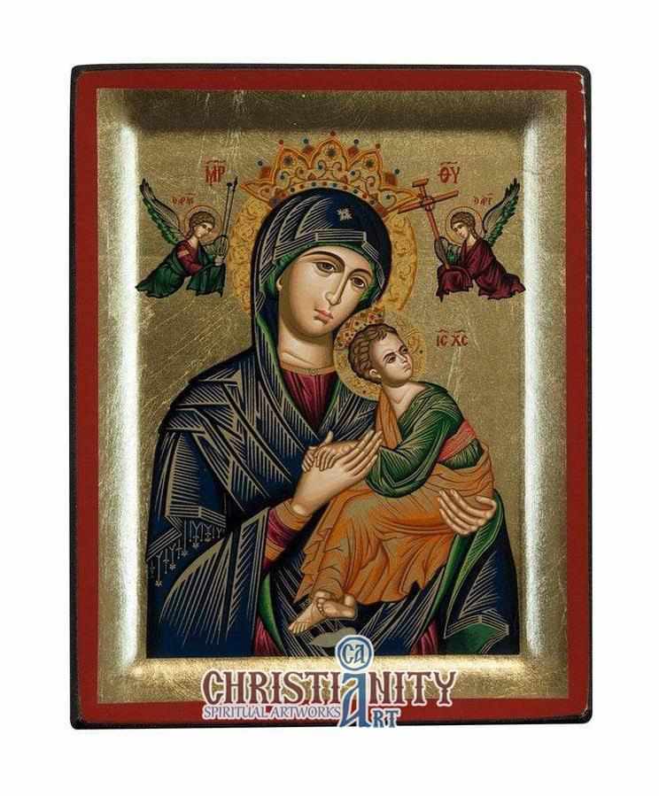Virgin Mary Perpetual Help - Wooden icon in canvas with gold backgroun ...