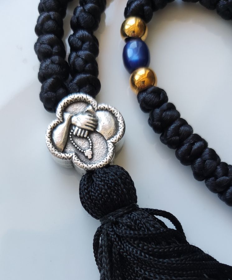 Mount Athos Prayer Rope – 100 Knots, Dual Metal Cross, Black/Red ...