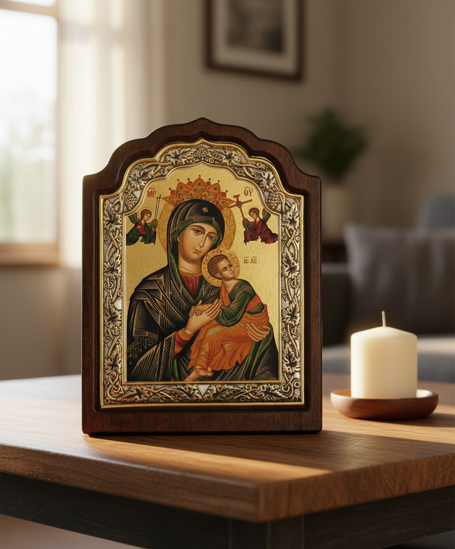 Κοντινή λήψη εικόνας Παναγίας σε σπίτι