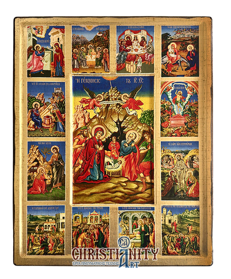 Nativity of Christ Icon and Scenes from the Old and New Testament - Mount Athos
