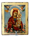 Virgin Mary of Roses - 100% handpainted wooden icon in canvas with gold background - Mount Athos