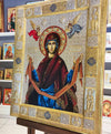Virgin Mary Holy Belt - Silver icon on wood, locally gold plated and decorated with enamel - Mount Athos