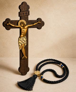 Set of 2 – Wooden Holy Cross & Mount Athos Prayer Rope
