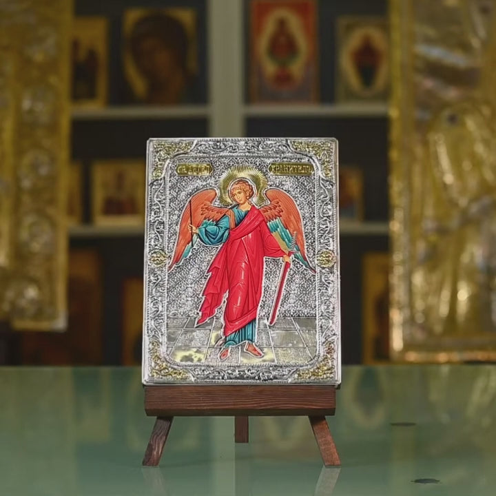 Guardian Angel - Silver icon on wood, locally gold plated - Mount Athos
