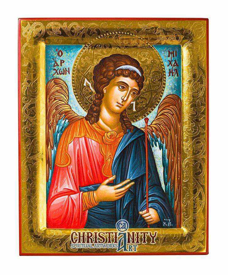 Archangel Michael (100% Handpainted icon with Gold 24K - P Series)-Christianity Art