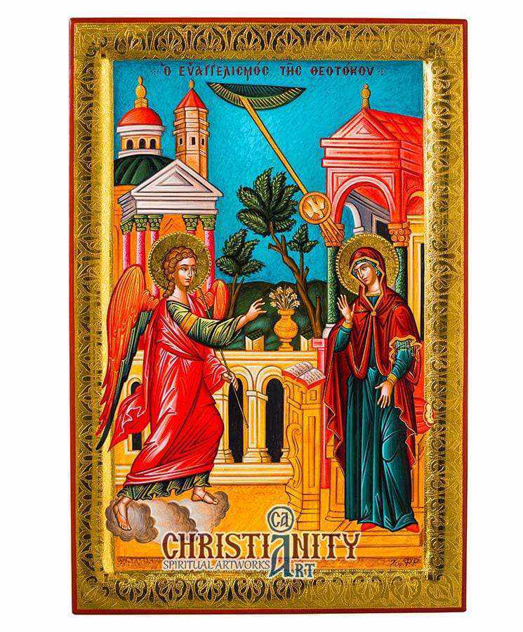 The Annunciation (100% Handpainted icon with Gold 24K - P Series)-Christianity Art