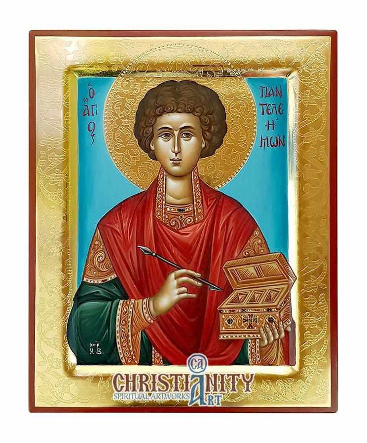 Saint Panteleimon (100% Handpainted icon with Gold 24K - P Series)-Christianity Art