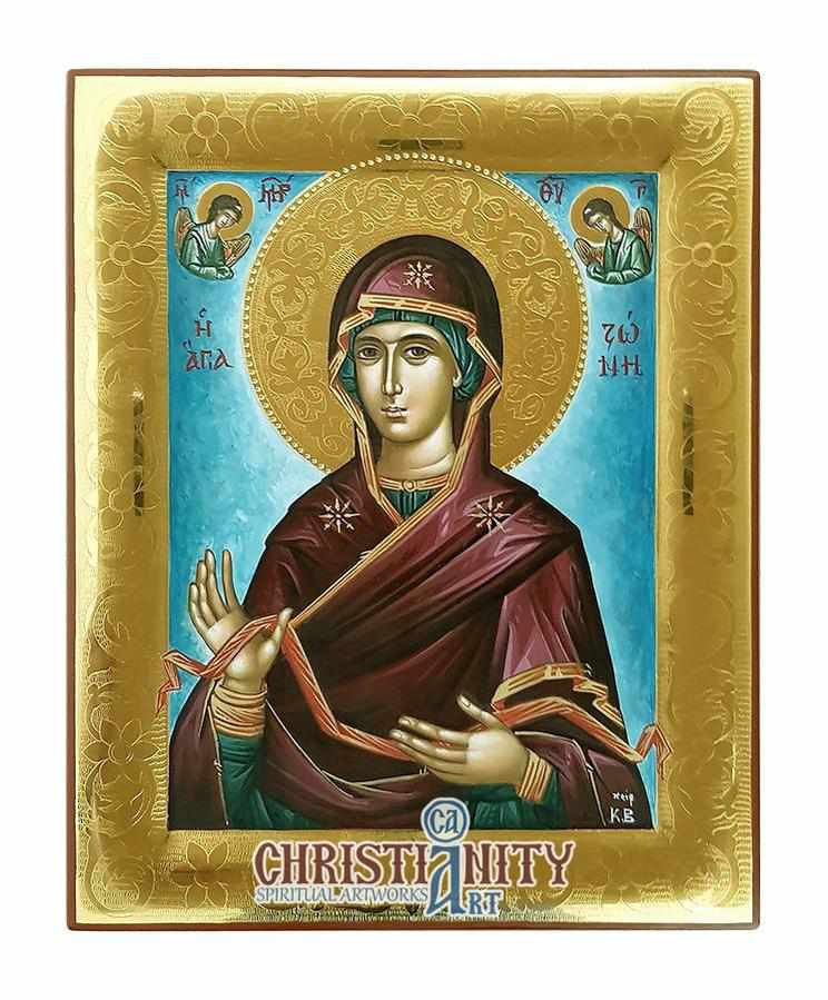 Virgin Mary Agia Zoni (Holy Belt) (100% Handpainted icon with Gold 24K - P Series)-Christianity Art