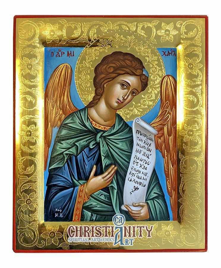 Archangel Michael (100% Handpainted icon with Gold 24K - P Series)-Christianity Art