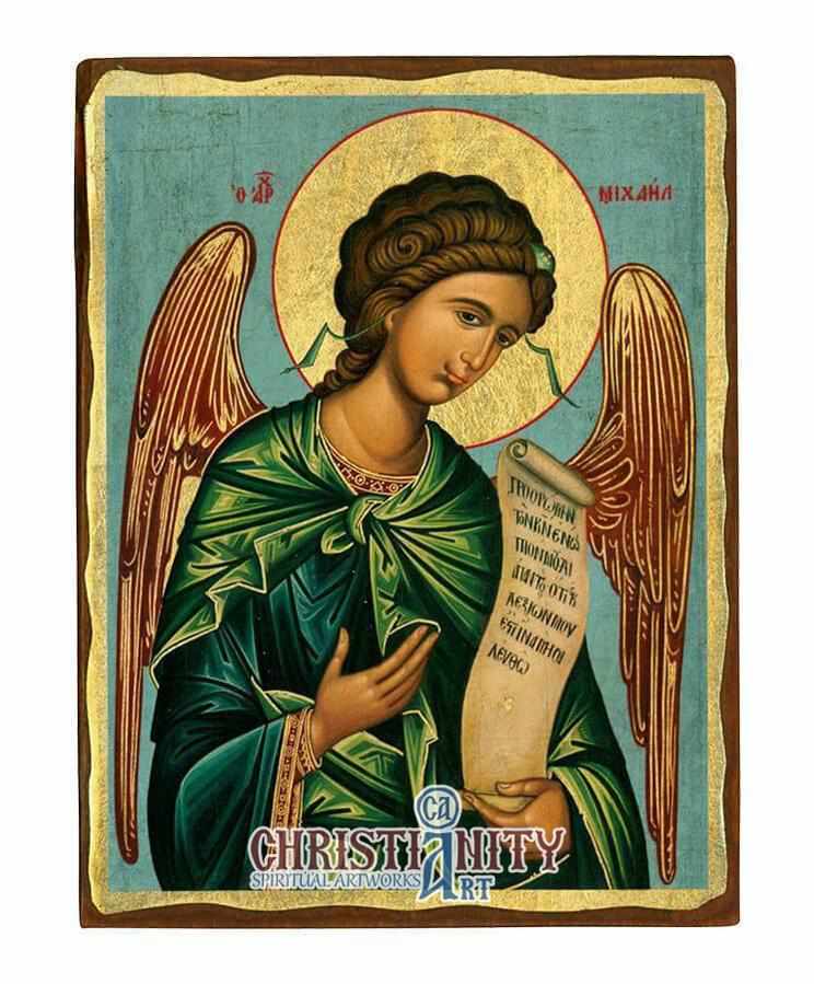 Archangel Michael - Aged wooden icon in canvas with gold background - Mount Athos