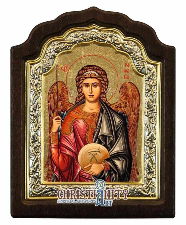 Archangel Raphael - Silver icon on wood, locally gold plated - Mount A ...