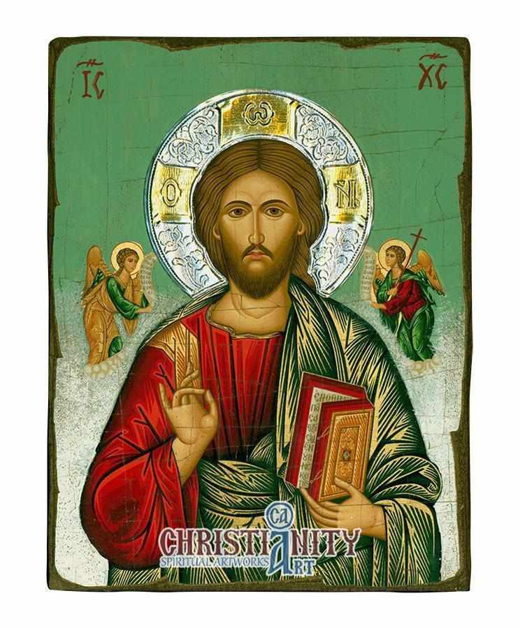 Christ Pantocrator (Aged - Silver Halo Icon - SWS Series)-Christianity Art