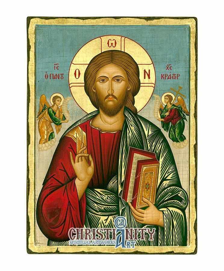 Christ Pantocrator (Engraved icon - old looking icon - S Series)-Christianity Art