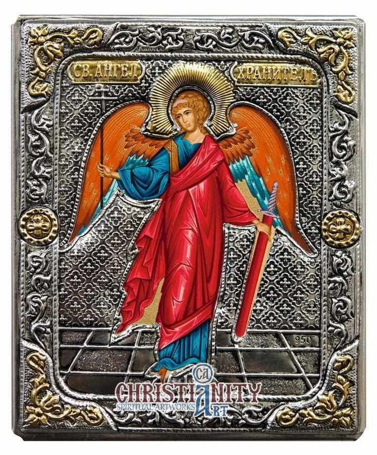 Guardian Angel (Silver icon - G Series)-Christianity Art