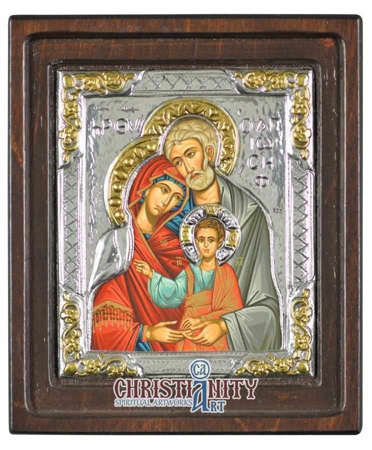 Holy Family (Silver - Engraved icon - D Series)-Christianity Art