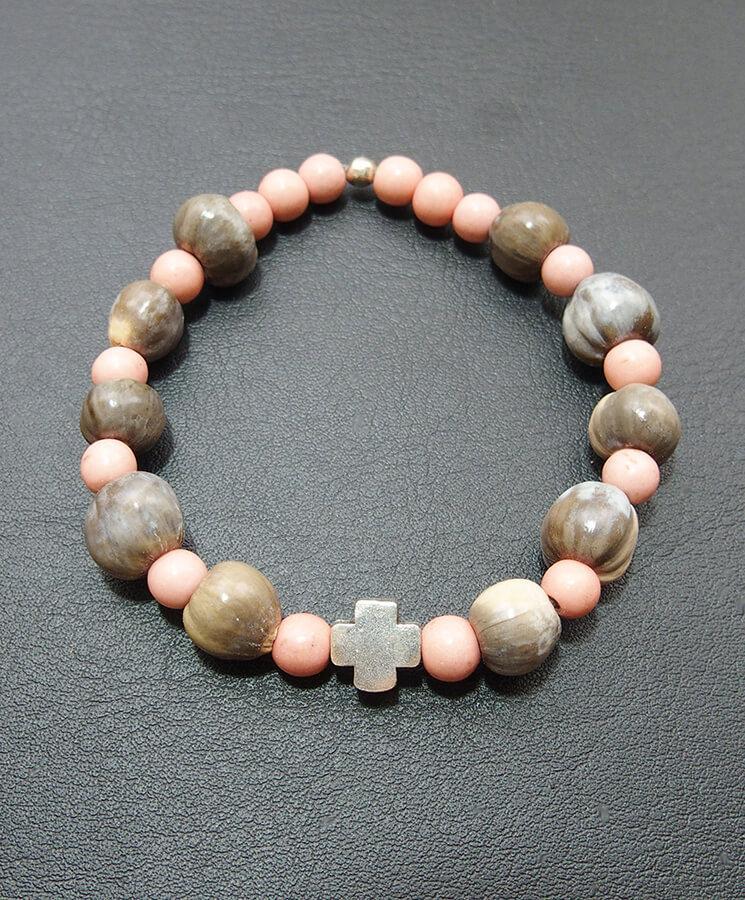 Howlite bracelet with howlite cross-Christianity Art
