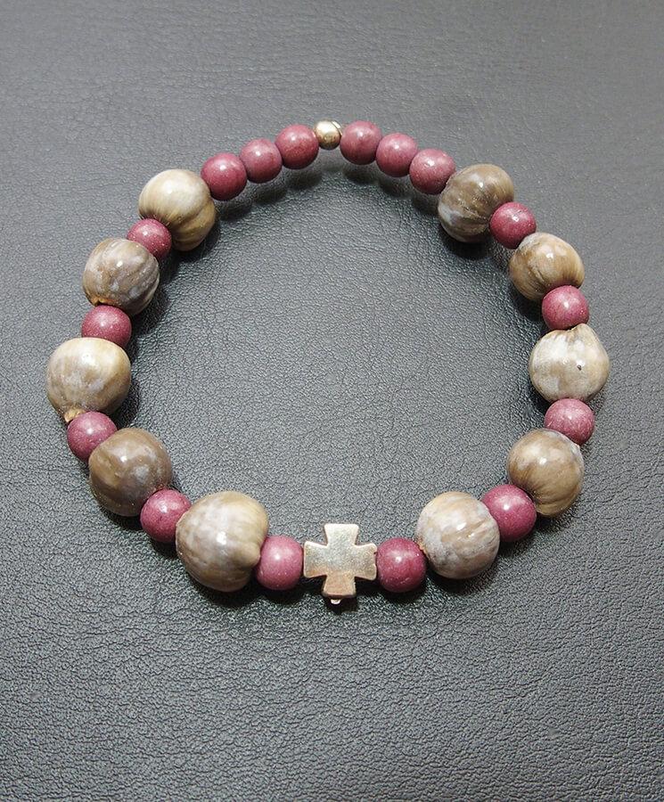Howlite bracelet with howlite cross-Christianity Art