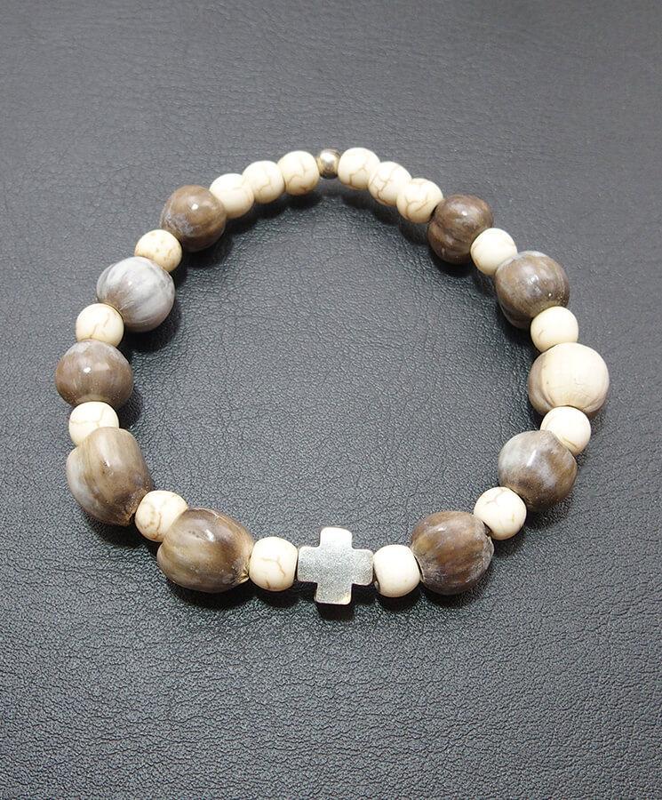 Howlite bracelet with howlite cross-Christianity Art