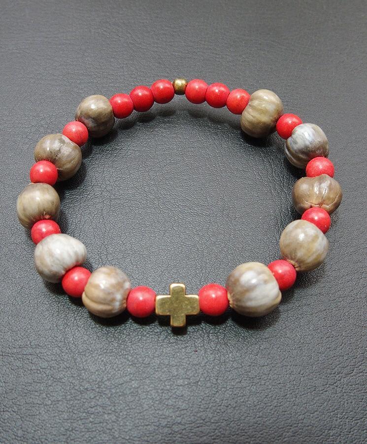 Howlite bracelet with howlite cross-Christianity Art