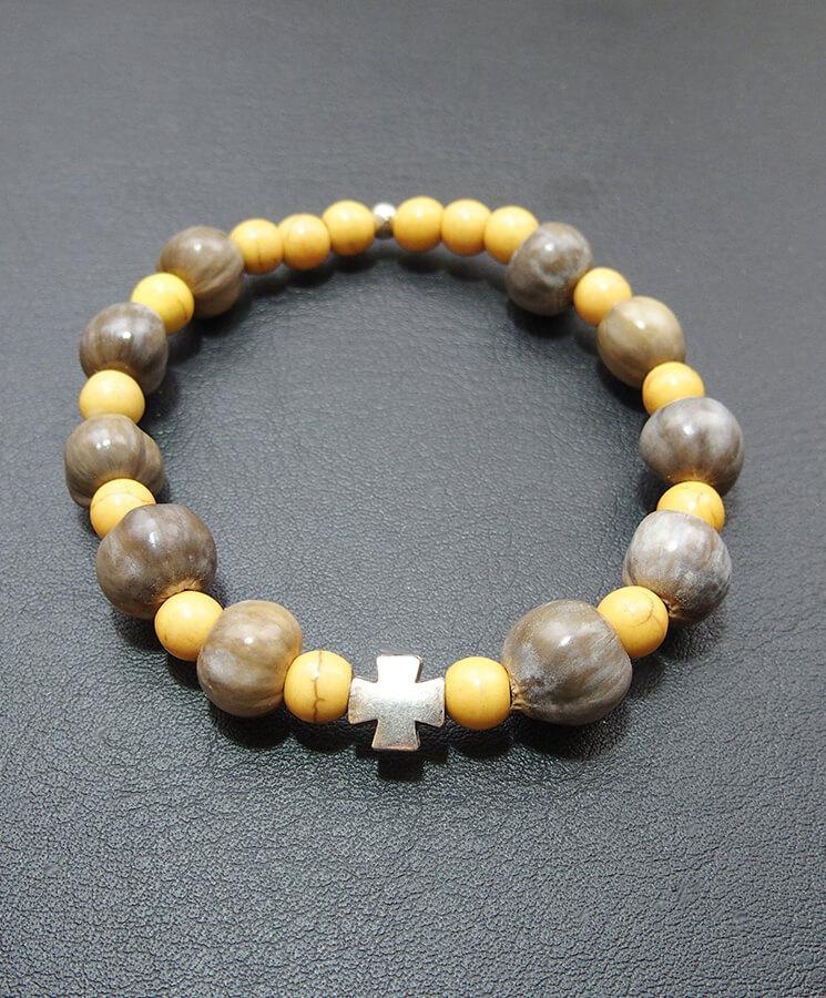 Howlite bracelet with howlite cross-Christianity Art