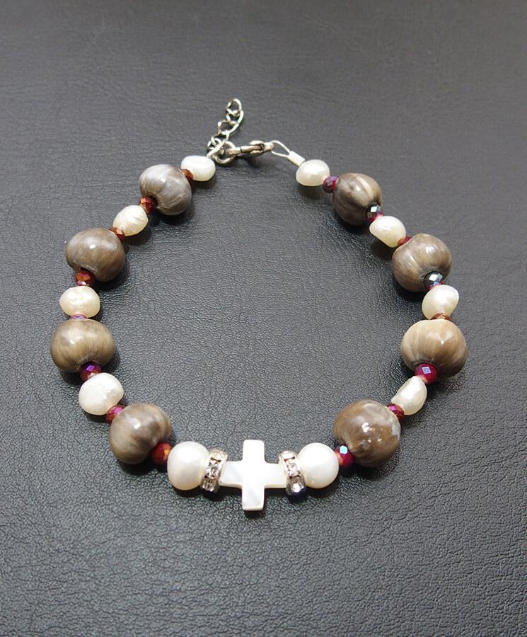 Howlite bracelet with howlite cross-Christianity Art