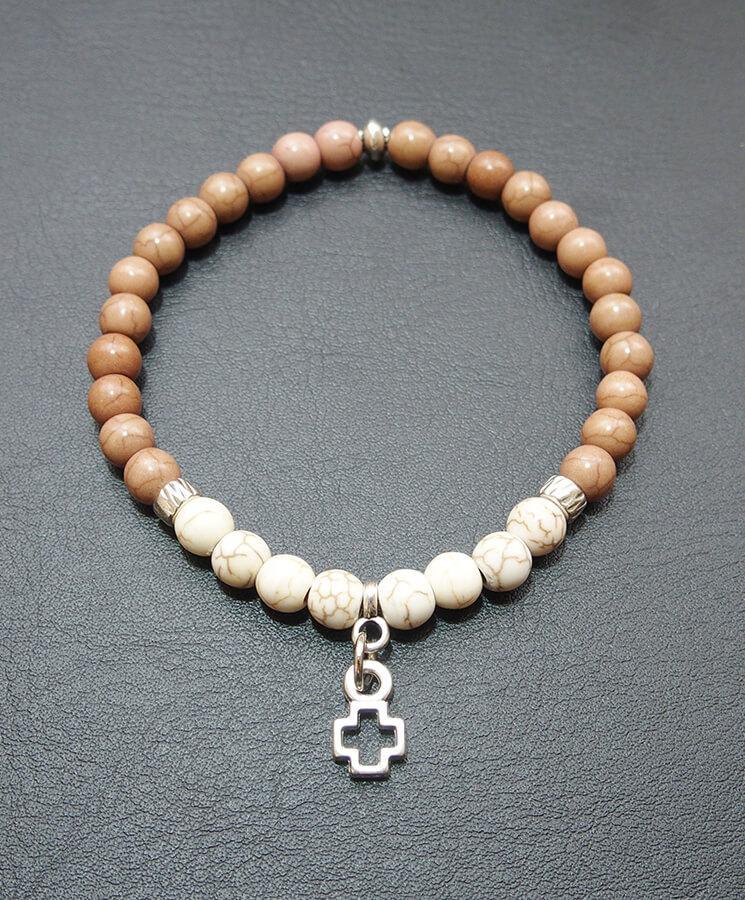 Howlite bracelet with howlite cross-Christianity Art