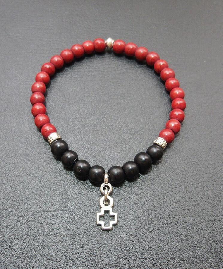 Howlite bracelet with howlite cross-Christianity Art