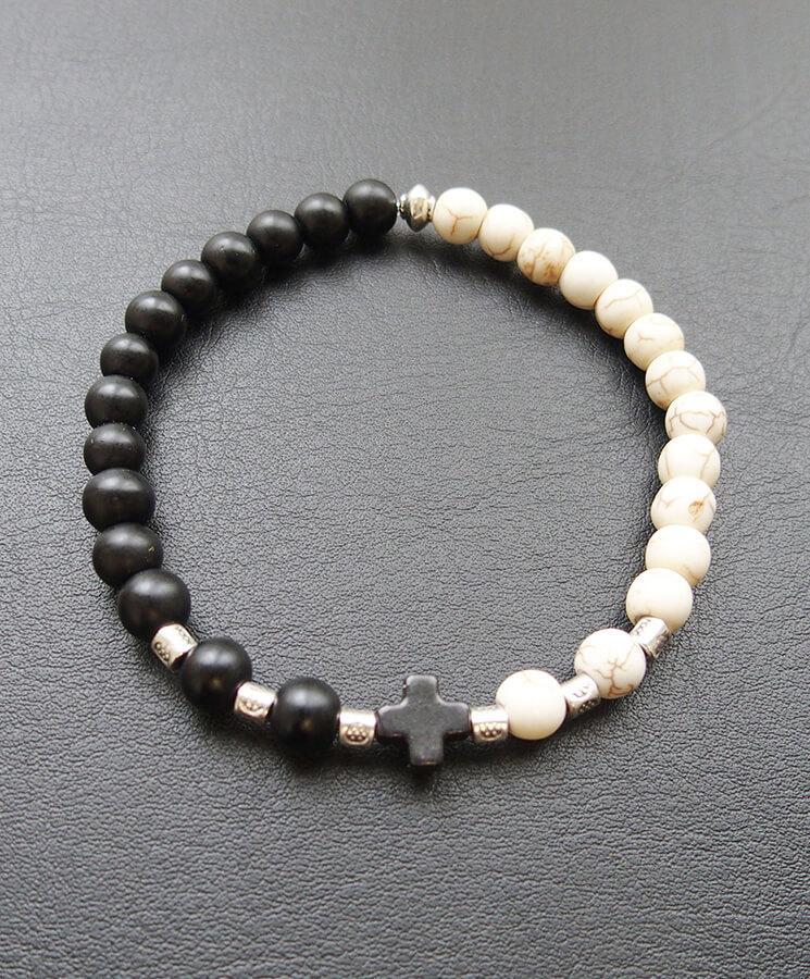 Howlite bracelet with howlite cross-Christianity Art