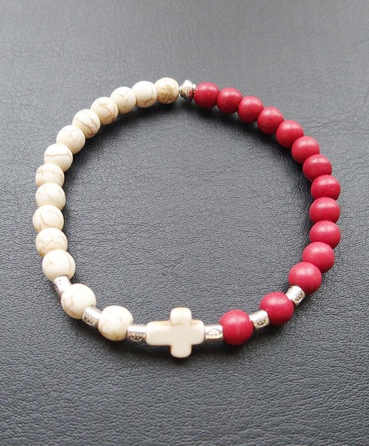 Howlite bracelet with howlite cross-Christianity Art