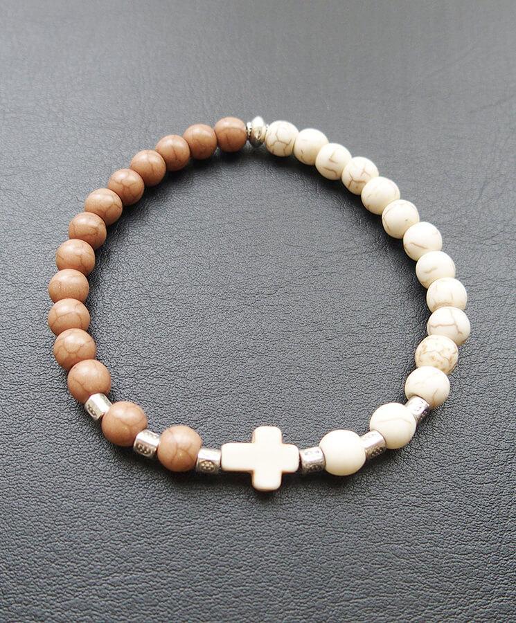 Howlite bracelet with howlite cross-Christianity Art