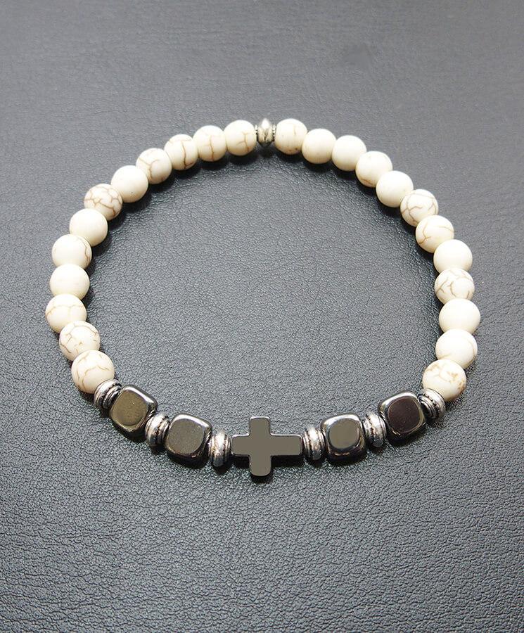 Howlite bracelet with howlite cross-Christianity Art
