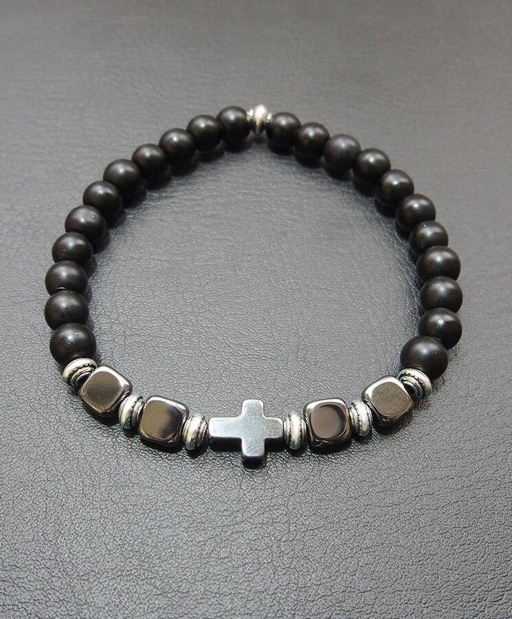Howlite bracelet with howlite cross-Christianity Art