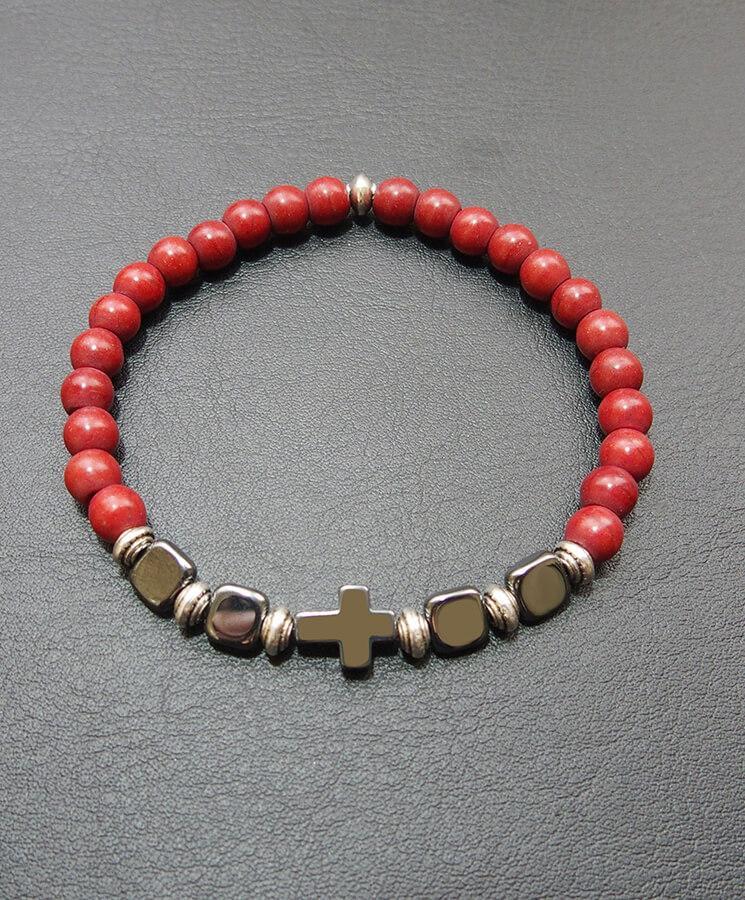 Howlite bracelet with howlite cross-Christianity Art