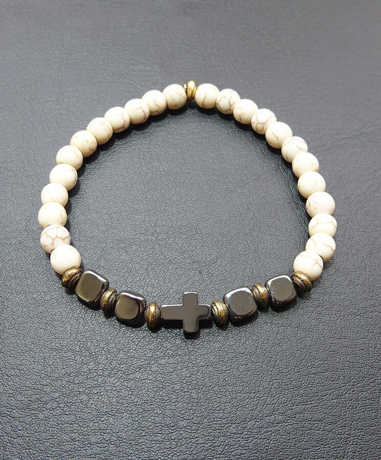 Howlite bracelet with howlite cross-Christianity Art