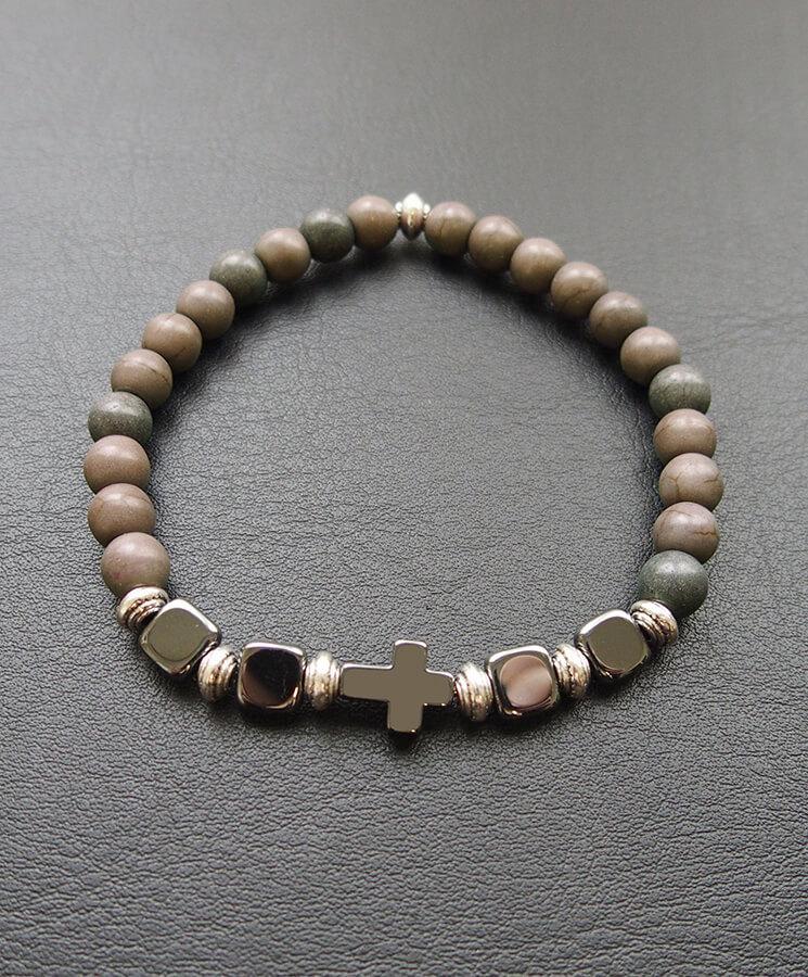Howlite bracelet with howlite cross-Christianity Art