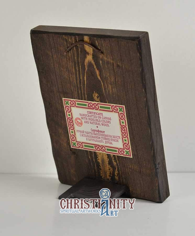 Immaculate Heart of Virgin Mary - Aged wooden icon in canvas with gold ...