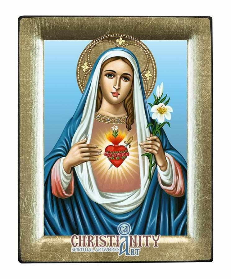 Immaculate Heart of Virgin Mary (Engraved icon - S Series)-Christianity Art