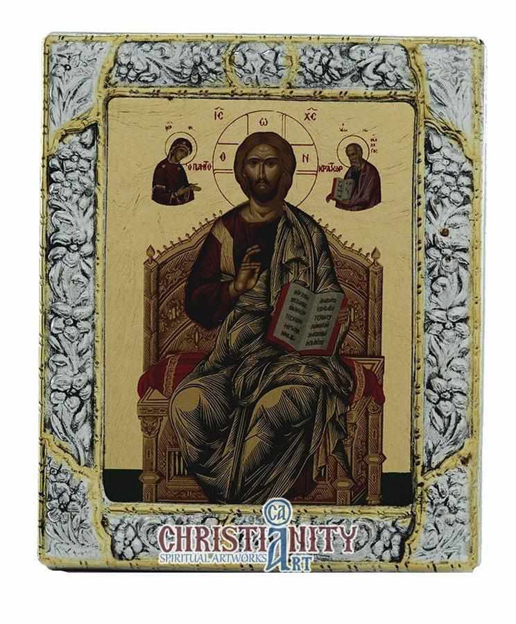 Jesus Christ Εnthroned (Silver icon - G Series)-Christianity Art