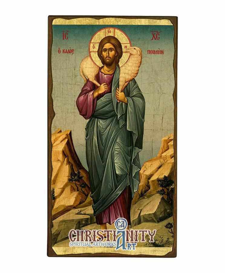Jesus Christ Good Shepherd (Aged icon - SW Series)-Christianity Art