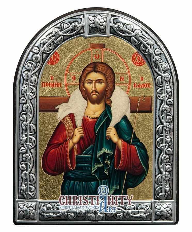 Jesus Christ Good Shepherd (Metallic icon - MC Series)-Christianity Art