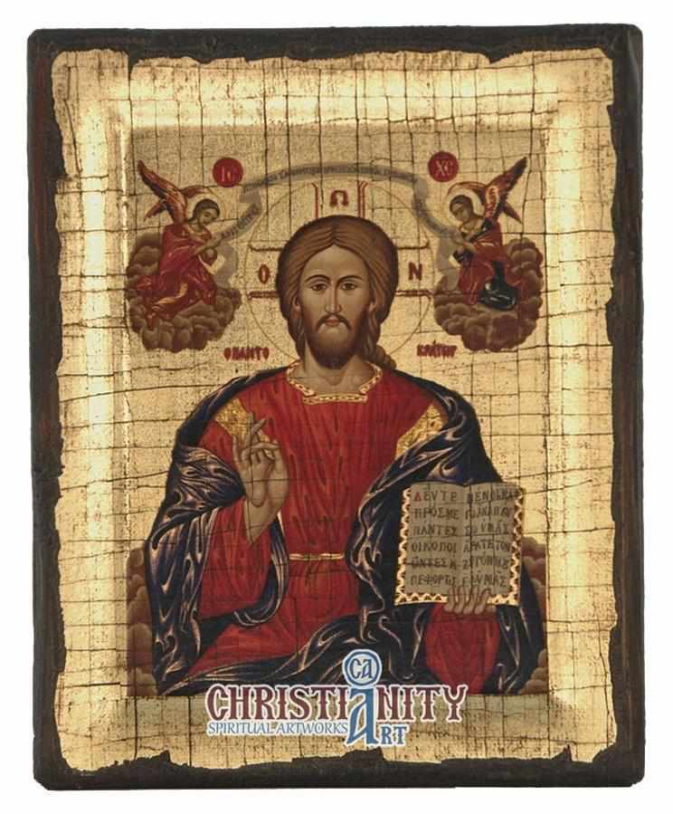 Jesus Christ Pantocrator (Engraved old - looking icon - S-EW Series)-Christianity Art