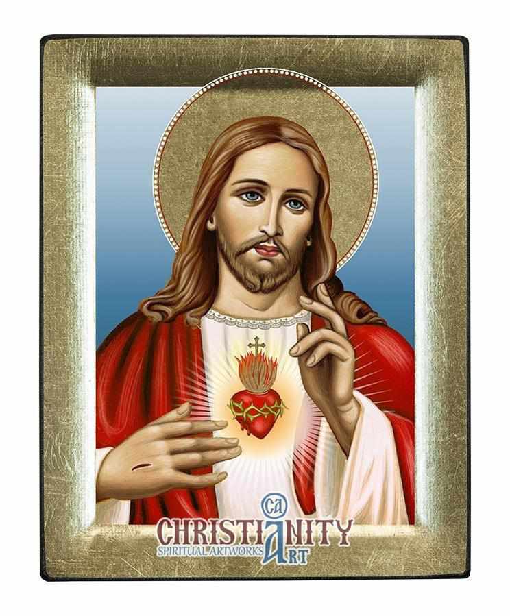 Sacred Heart of Jesus Christ (Engraved icon - S Series)-Christianity Art
