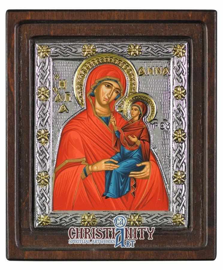 Saint Anne, Mother of the Blessed Virgin Mary (Silver - Engraved icon - D Series)-Christianity Art