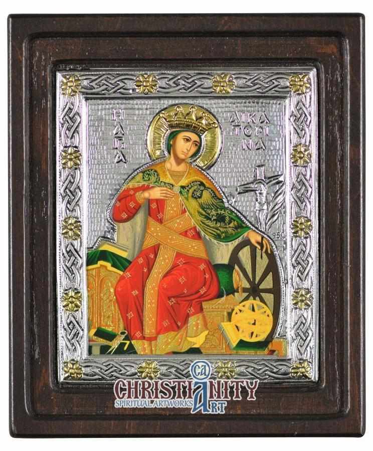 Saint Catherine (Silver - Engraved icon - D Series)-Christianity Art
