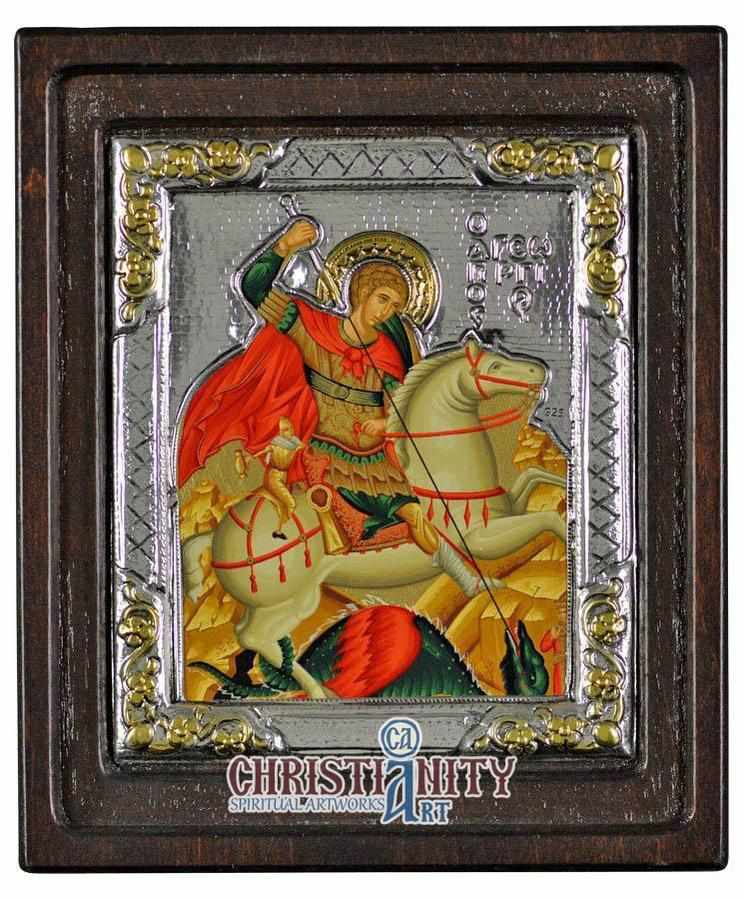 Saint George (Silver - Engraved icon - D Series)-Christianity Art